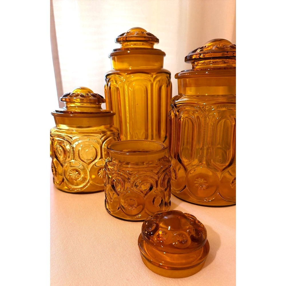 LE Smith Canister Set 4pc Amber Moon and Star Vintage Glass - Picture 5 of 12